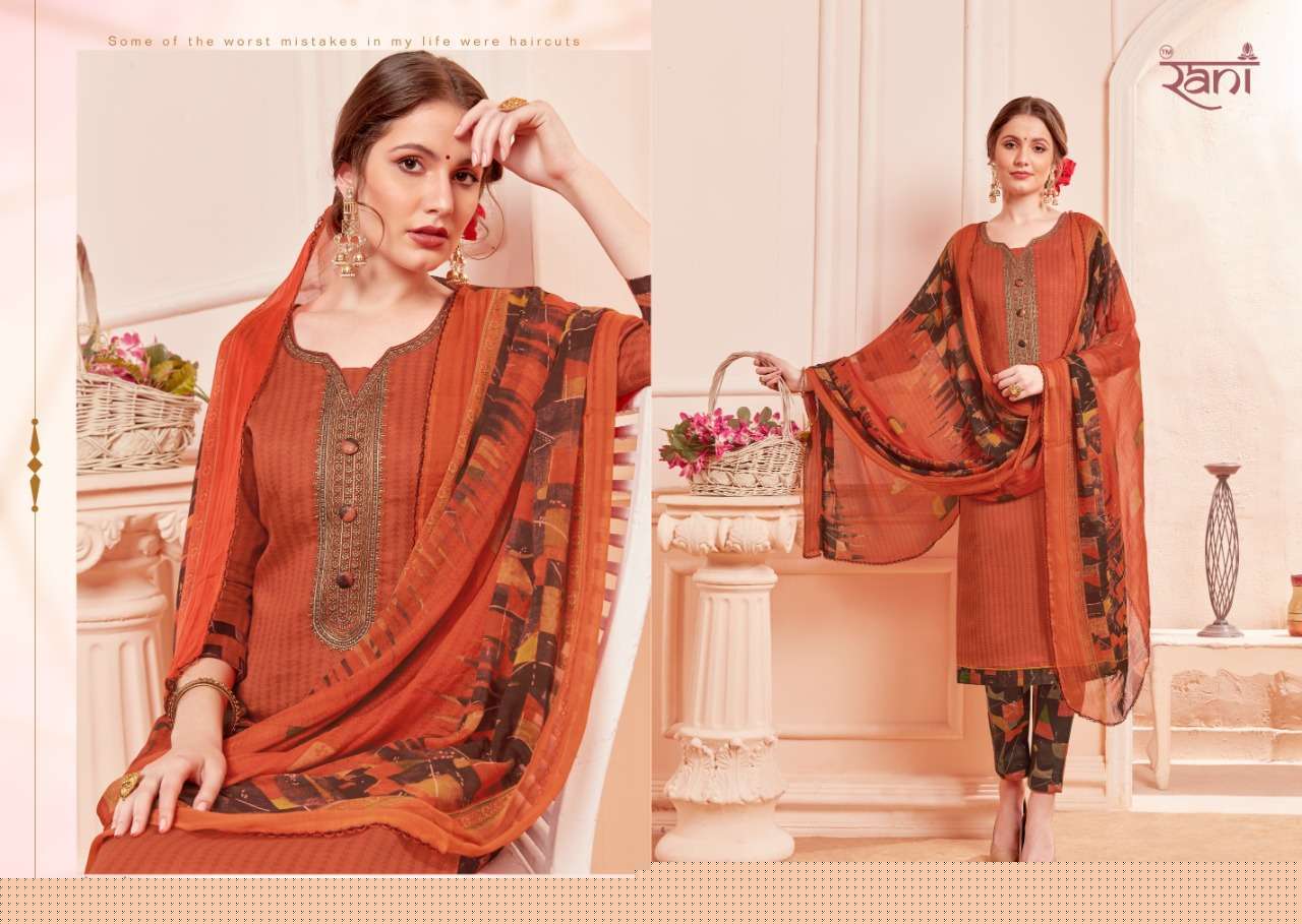 KAIRA BY RANI FASHION 1001 TO 1010 SERIES BEAUTIFUL SUITS STYLISH FANCY COLORFUL PARTY WEAR & OCCASIONAL WEAR COTTON SATIN PRINTED WITH EMBROIDERY DRESSES AT WHOLESALE PRICE